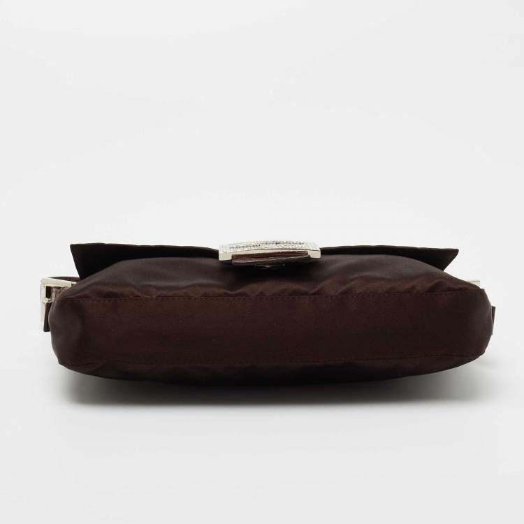 Pre Owned Fendi Brown Satin and Lizard Baguette Shoulder Bag