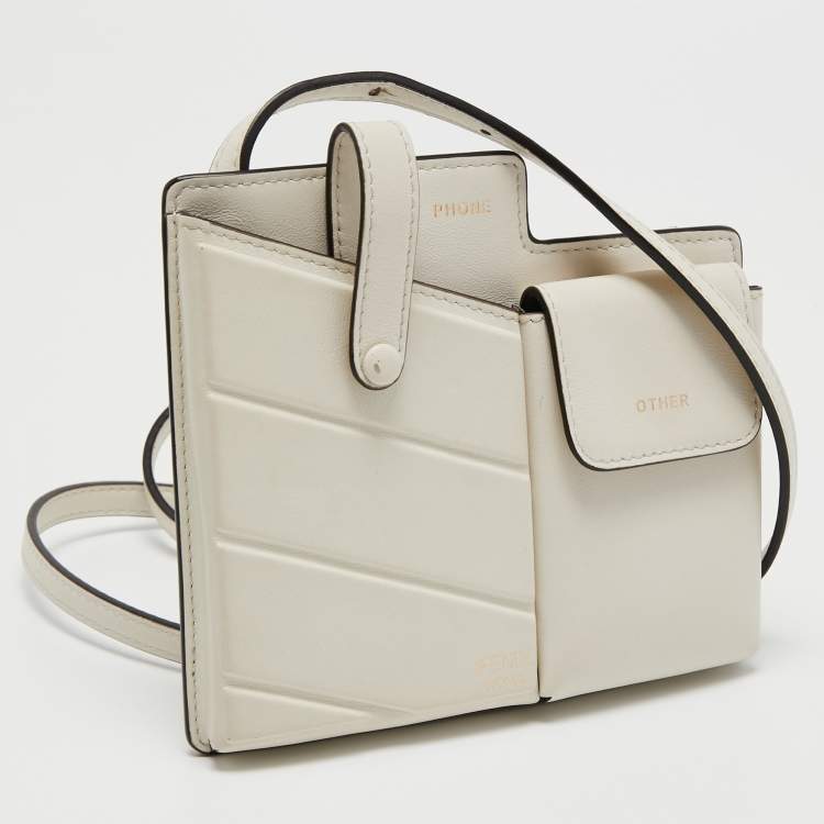 Pre Owned Fendi Off White Leather Mini Two Pocket Crossbody Bag