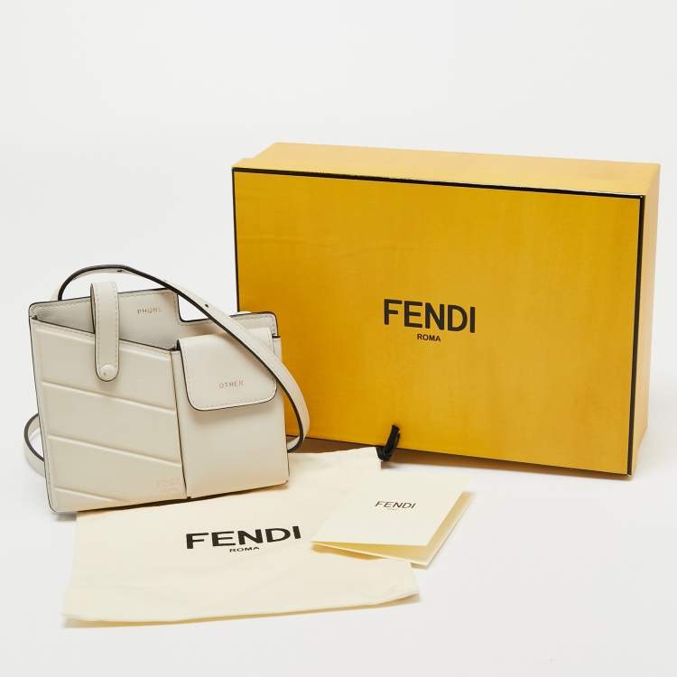 Pre Owned Fendi Off White Leather Mini Two Pocket Crossbody Bag