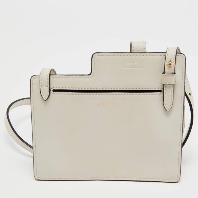 Pre Owned Fendi Off White Leather Mini Two Pocket Crossbody Bag