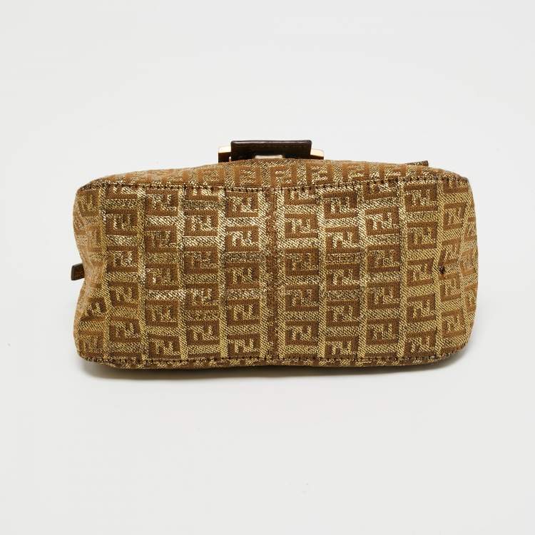 Pre Owned Fendi Metallic Gold Zucca Canvas and Leather Baguette Bag