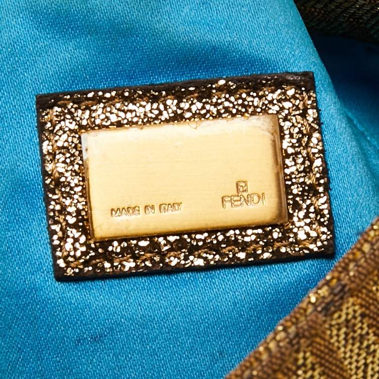 Pre Owned Fendi Metallic Gold Zucca Canvas and Leather Baguette Bag