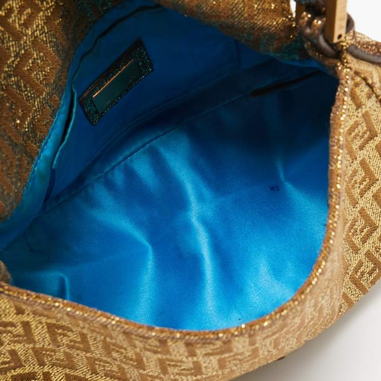 Pre Owned Fendi Metallic Gold Zucca Canvas and Leather Baguette Bag