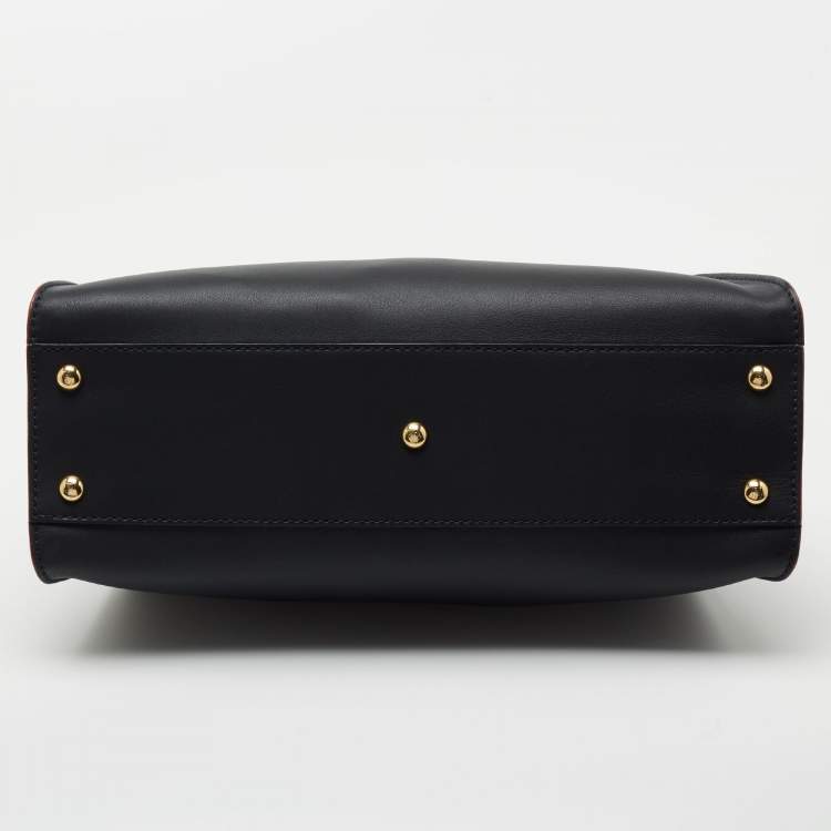 Pre Owned Fendi Navy Blue Leather Peekaboo Medium Top Handle Bag