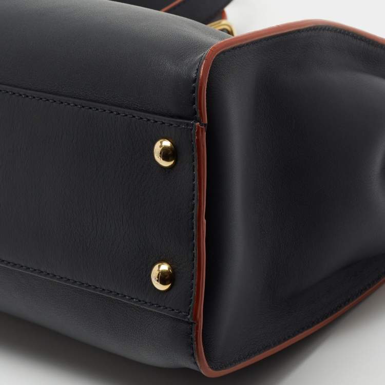 Pre Owned Fendi Navy Blue Leather Peekaboo Medium Top Handle Bag