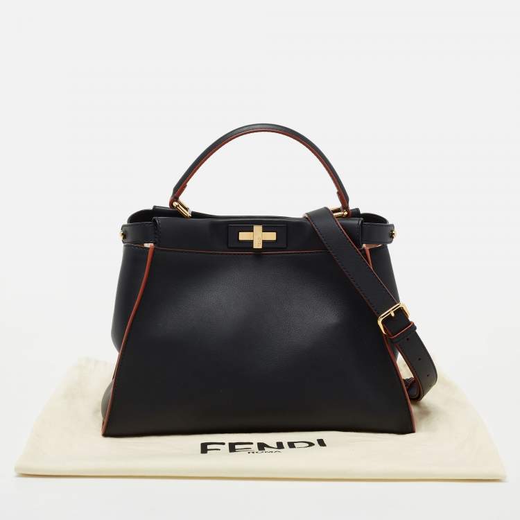 Pre Owned Fendi Navy Blue Leather Peekaboo Medium Top Handle Bag