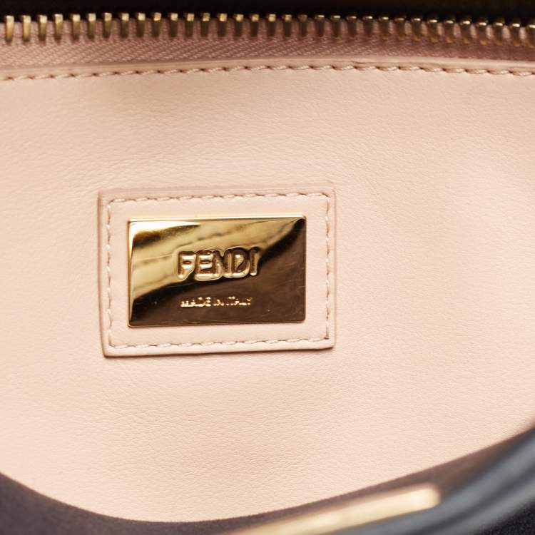 Pre Owned Fendi Navy Blue Leather Peekaboo Medium Top Handle Bag