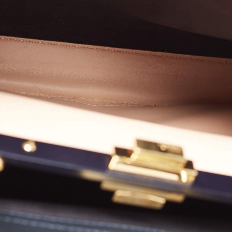 Pre Owned Fendi Navy Blue Leather Peekaboo Medium Top Handle Bag