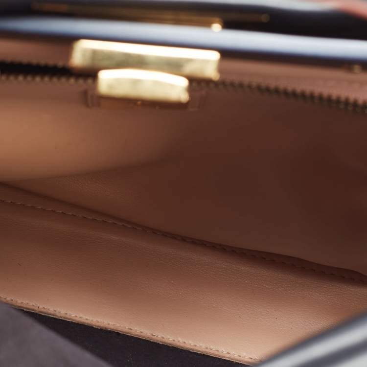 Pre Owned Fendi Navy Blue Leather Peekaboo Medium Top Handle Bag