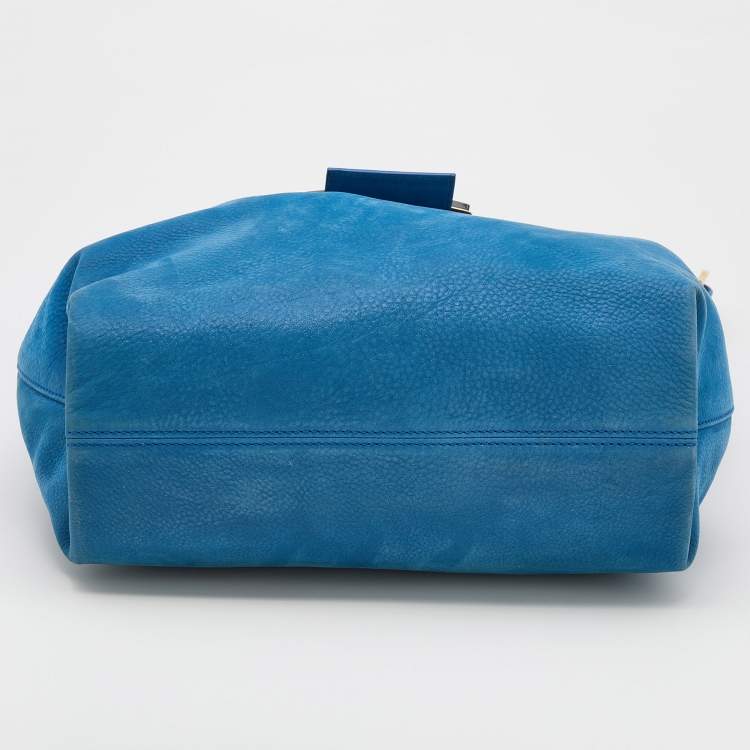 Pre Owned Fendi Blue Iridescent Nubuck Leather Forever Hobo