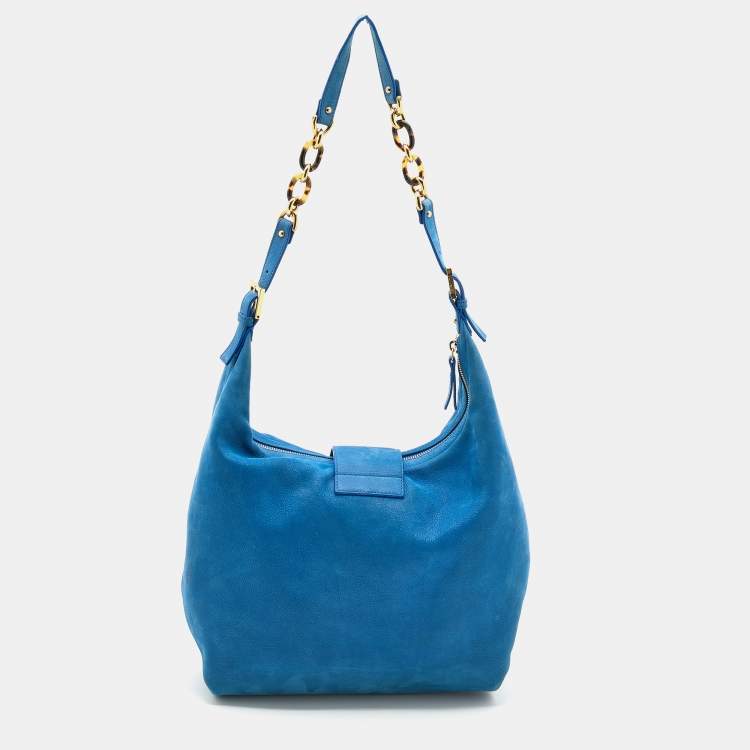 Pre Owned Fendi Blue Iridescent Nubuck Leather Forever Hobo