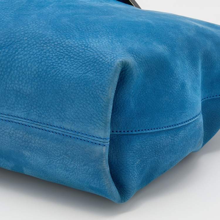 Pre Owned Fendi Blue Iridescent Nubuck Leather Forever Hobo