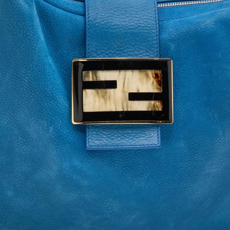 Pre Owned Fendi Blue Iridescent Nubuck Leather Forever Hobo