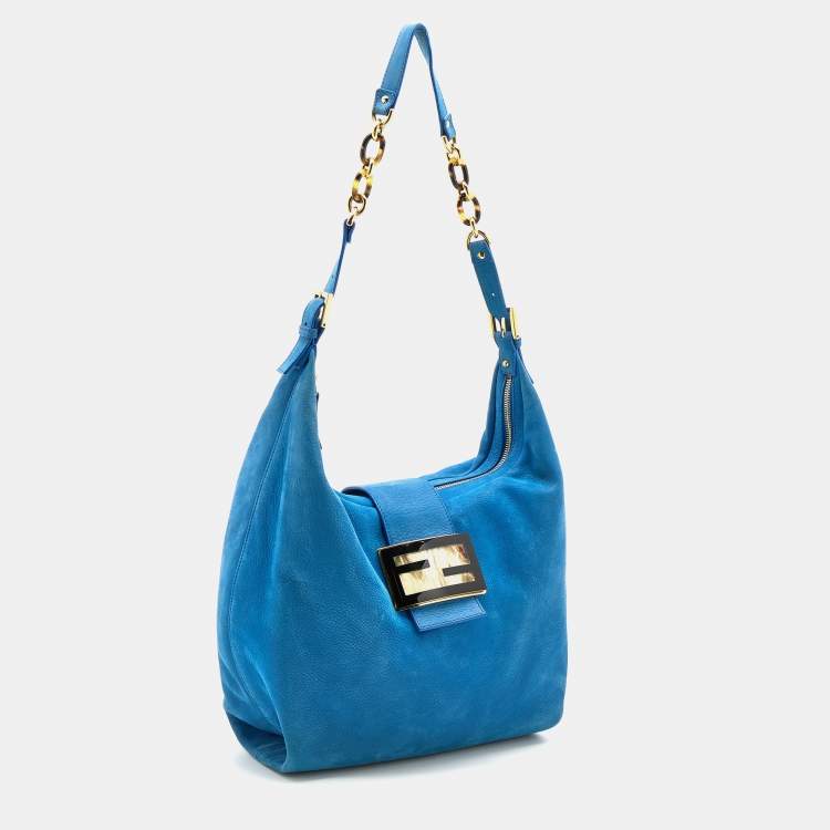 Pre Owned Fendi Blue Iridescent Nubuck Leather Forever Hobo