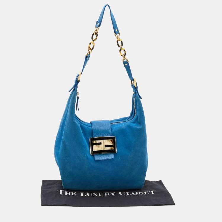 Pre Owned Fendi Blue Iridescent Nubuck Leather Forever Hobo