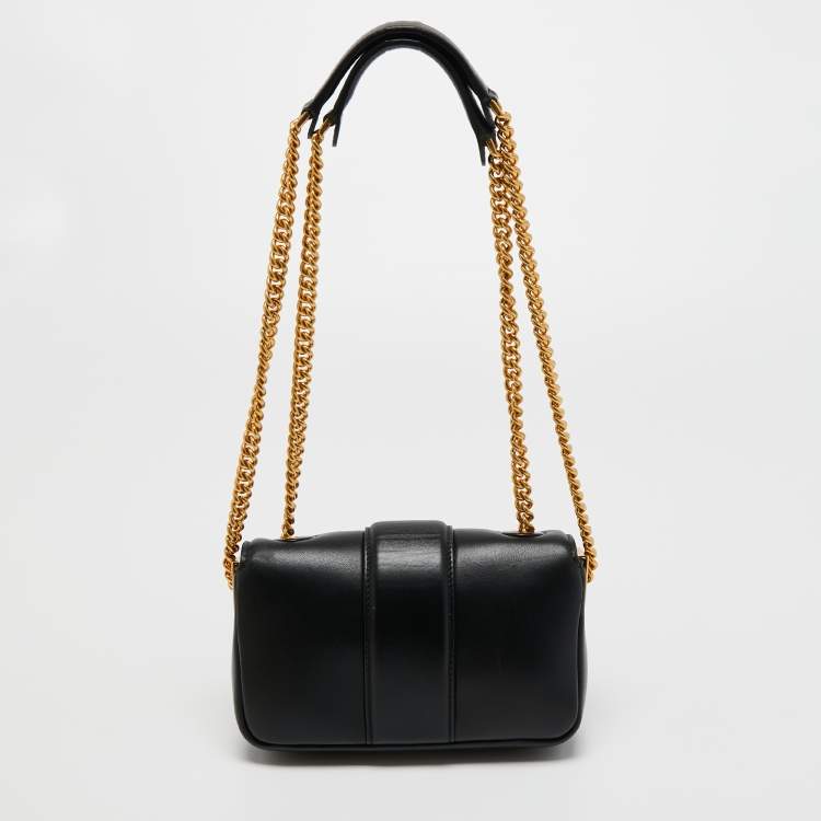 Pre Owned Fendi Black Leather Mini Baguette Crossbody Bag