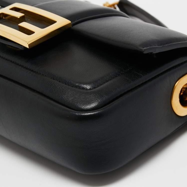 Pre Owned Fendi Black Leather Mini Baguette Crossbody Bag