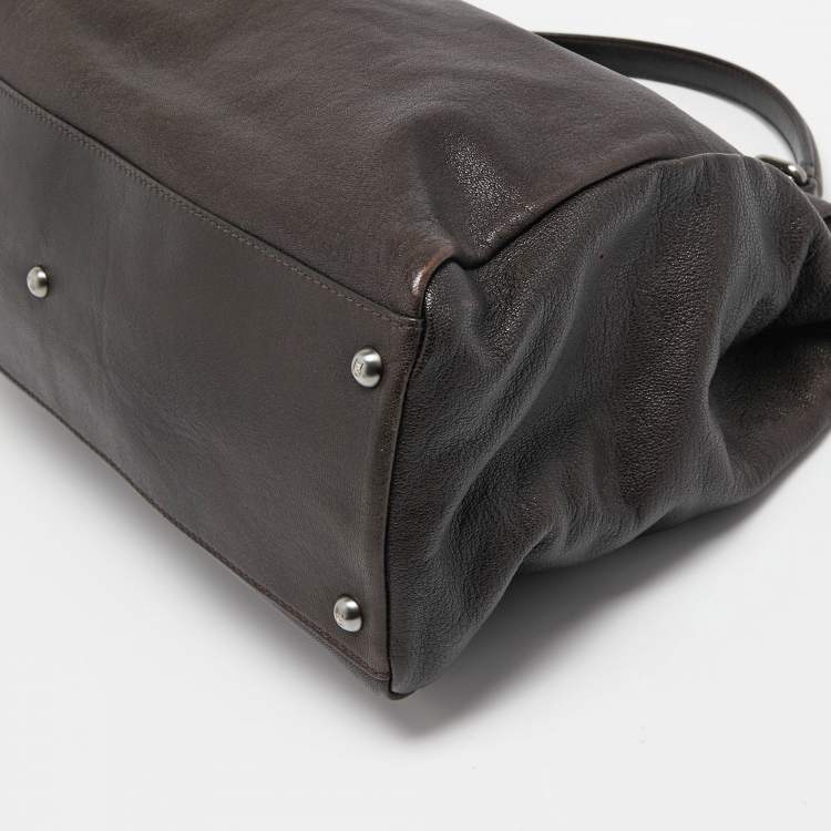 Pre Owned Fendi Brown Leather Large Peekaboo Top Handle Bag