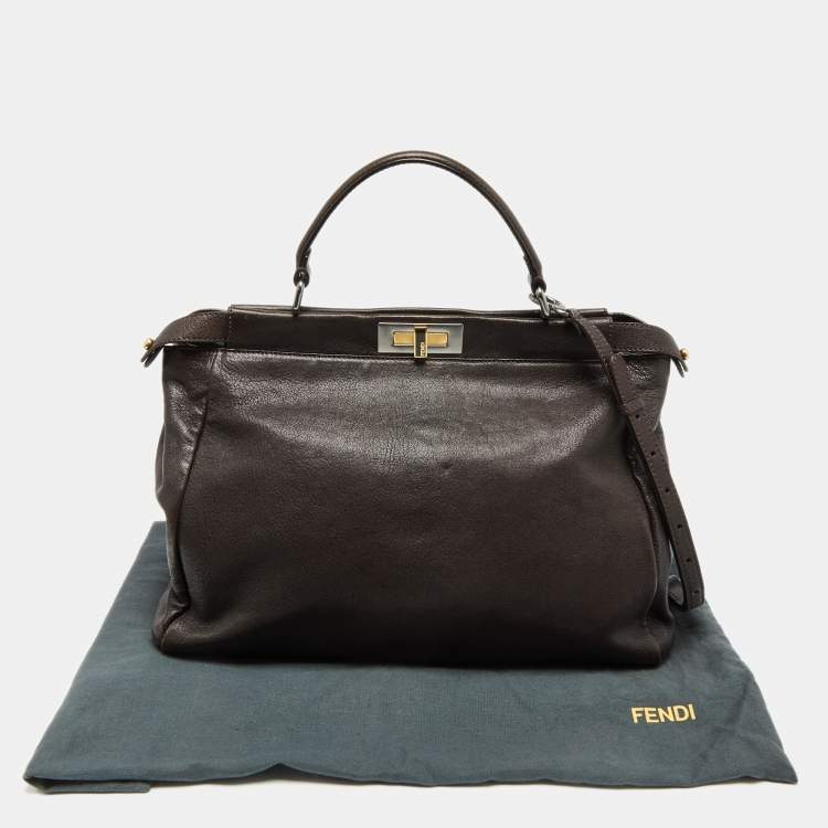 Pre Owned Fendi Brown Leather Large Peekaboo Top Handle Bag