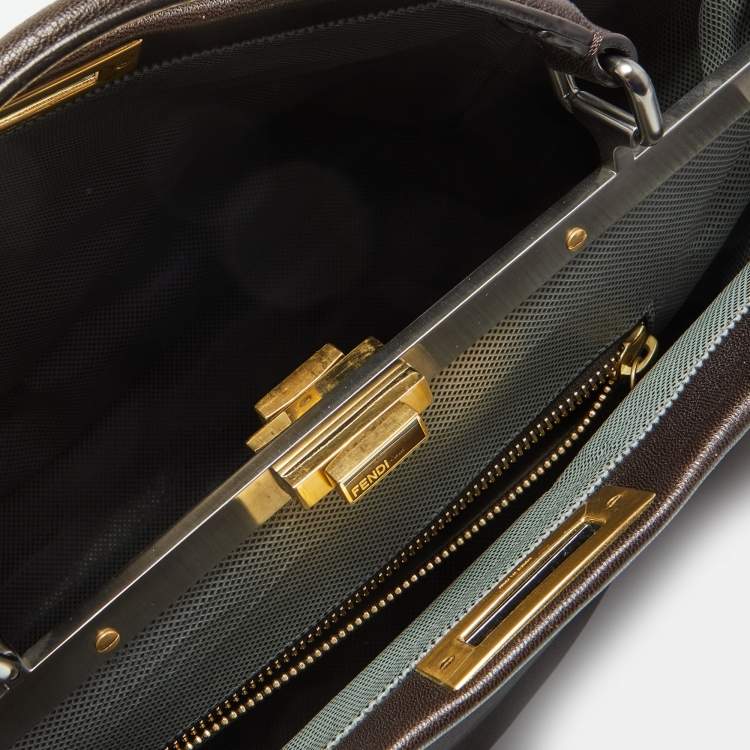 Pre Owned Fendi Brown Leather Large Peekaboo Top Handle Bag