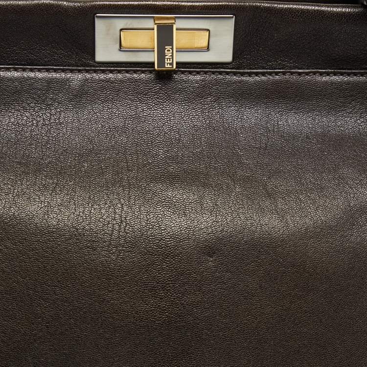 Pre Owned Fendi Brown Leather Large Peekaboo Top Handle Bag