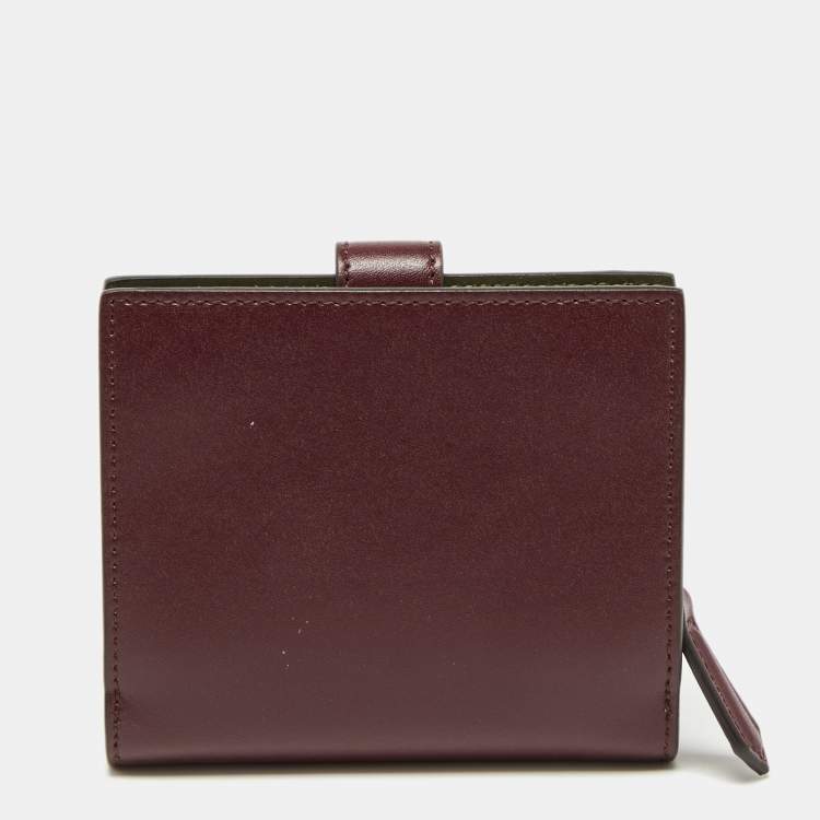 Pre Owned Fendi Burgundy Leather Rainbow Stud Compact Wallet