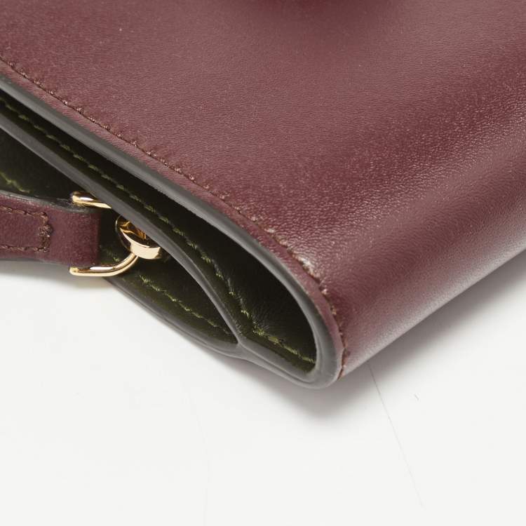 Pre Owned Fendi Burgundy Leather Rainbow Stud Compact Wallet