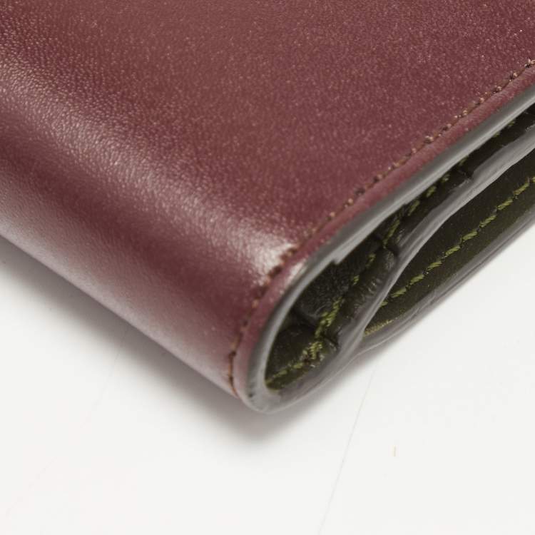 Pre Owned Fendi Burgundy Leather Rainbow Stud Compact Wallet