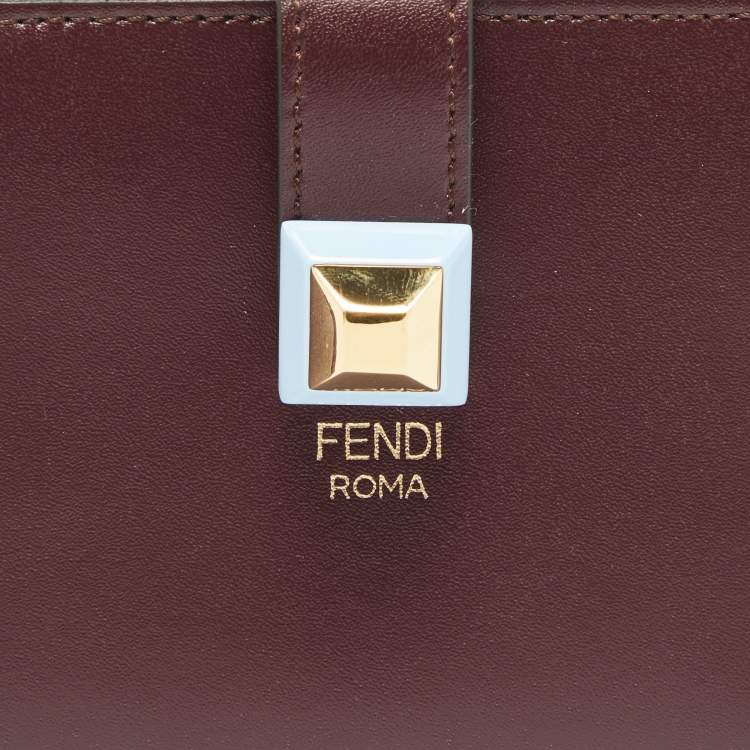 Pre Owned Fendi Burgundy Leather Rainbow Stud Compact Wallet