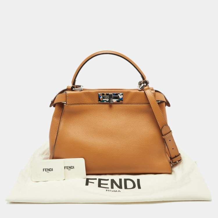 Pre Owned Fendi Brown Leather Medium Granite Peekaboo Top Handle Bag