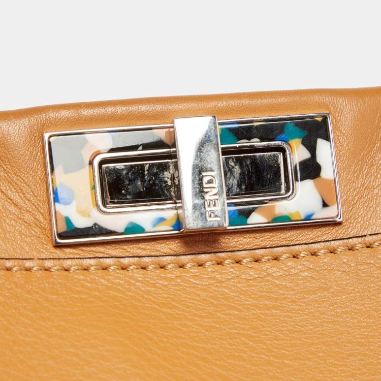 Pre Owned Fendi Brown Leather Medium Granite Peekaboo Top Handle Bag
