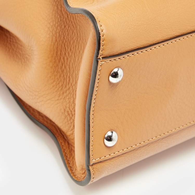 Pre Owned Fendi Brown Leather Medium Granite Peekaboo Top Handle Bag