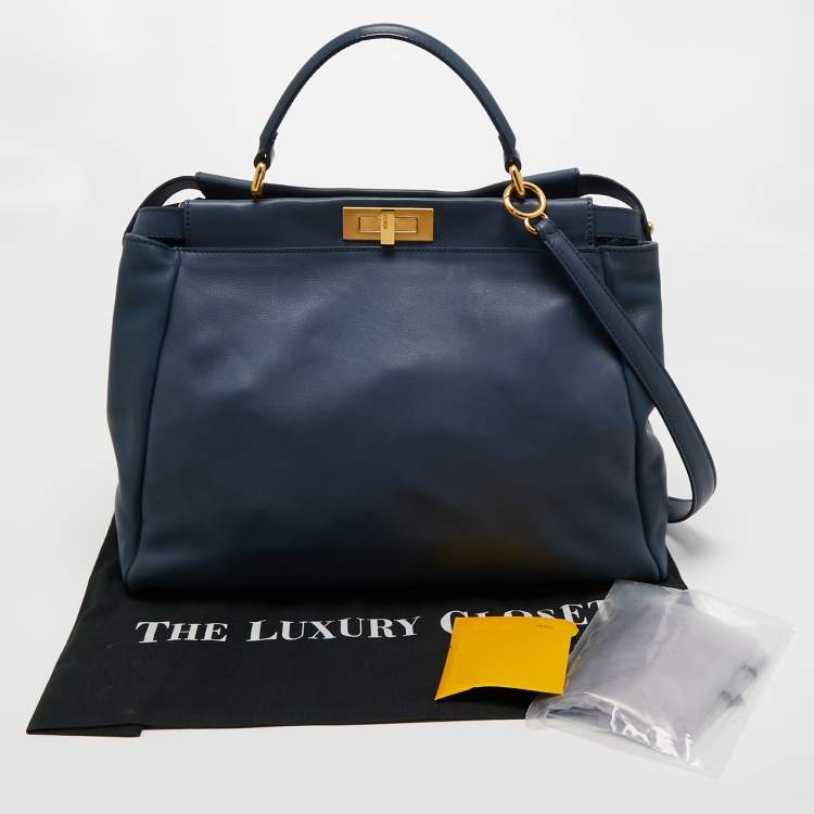 مملوكة مسبقًا Fendi Blue Leather Large Peekaboo Top Handle Bag