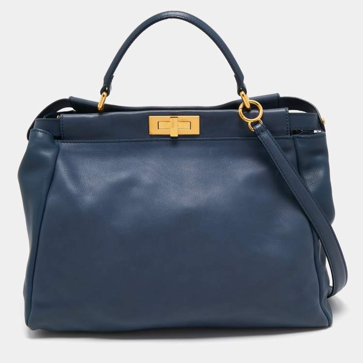 مملوكة مسبقًا Fendi Blue Leather Large Peekaboo Top Handle Bag