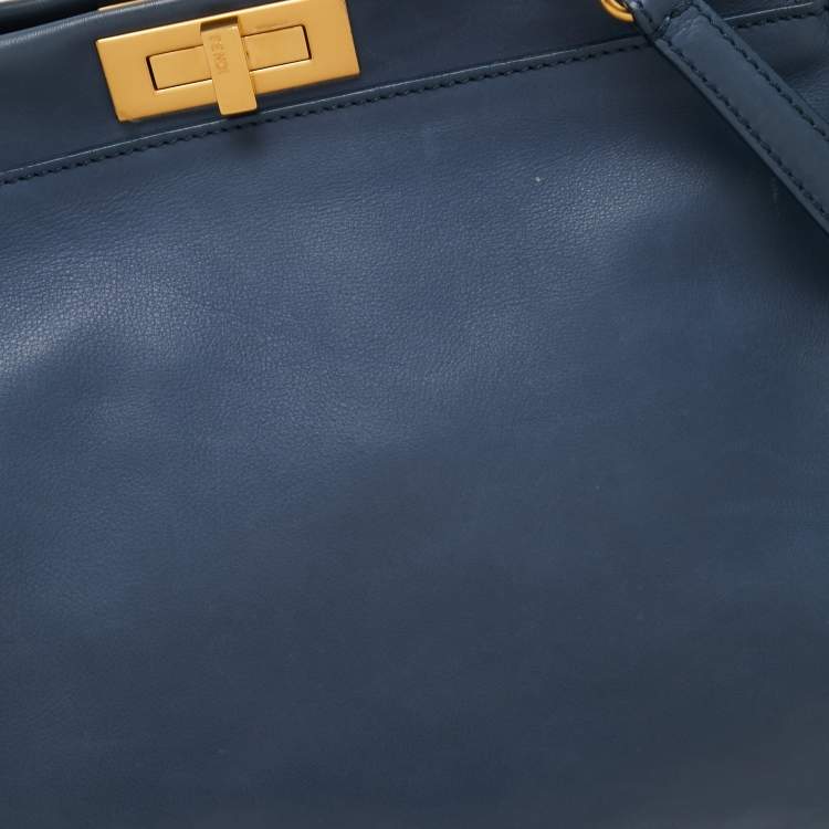 مملوكة مسبقًا Fendi Blue Leather Large Peekaboo Top Handle Bag