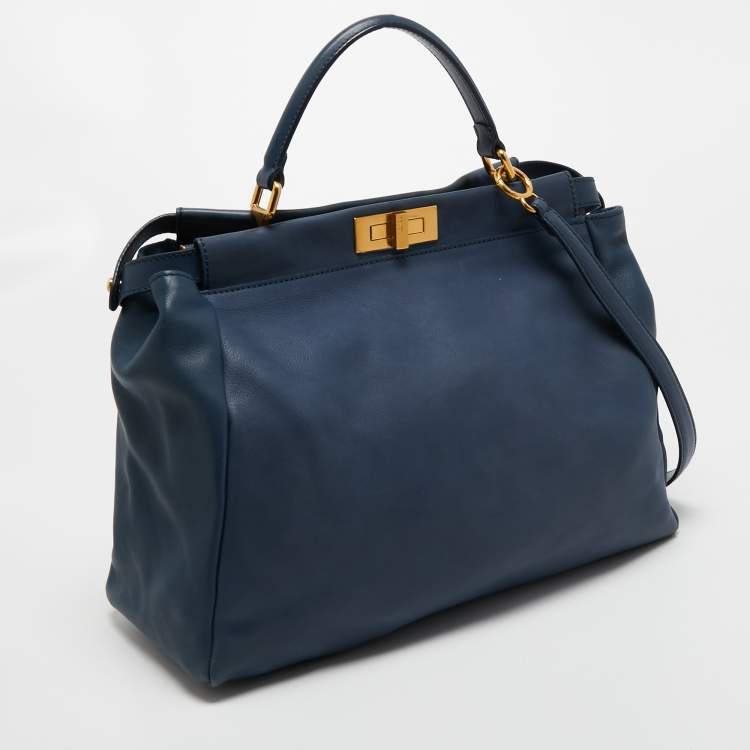 مملوكة مسبقًا Fendi Blue Leather Large Peekaboo Top Handle Bag