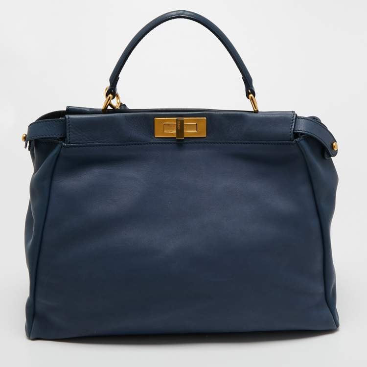 مملوكة مسبقًا Fendi Blue Leather Large Peekaboo Top Handle Bag