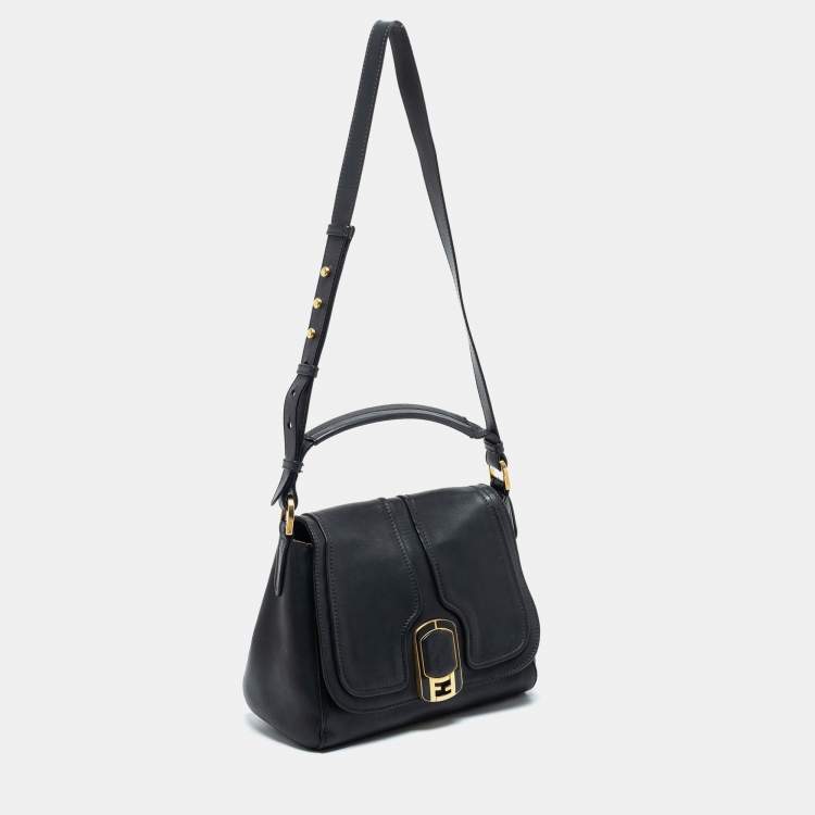 Pre Owned Fendi Black Leather Medium Anna Shoulder Bag