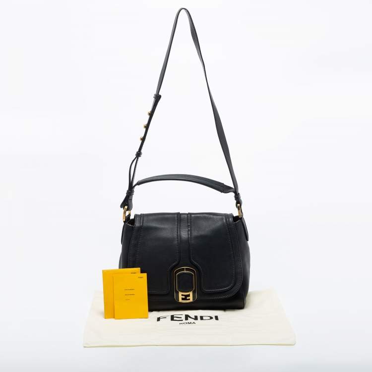 Pre Owned Fendi Black Leather Medium Anna Shoulder Bag