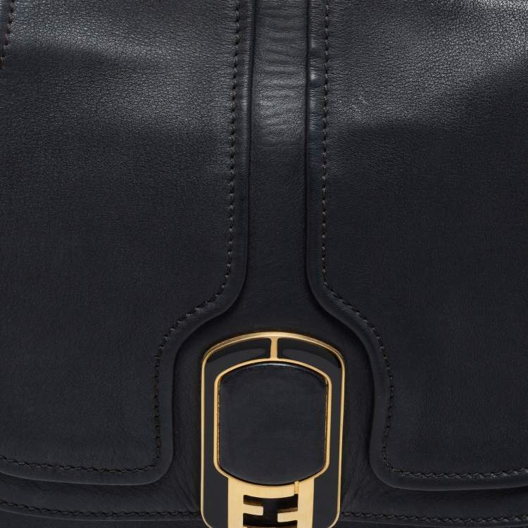 Pre Owned Fendi Black Leather Medium Anna Shoulder Bag