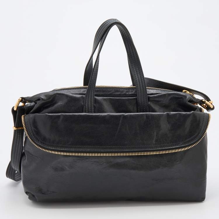 Pre Owned Fendi Black Leather Zip It Satchel