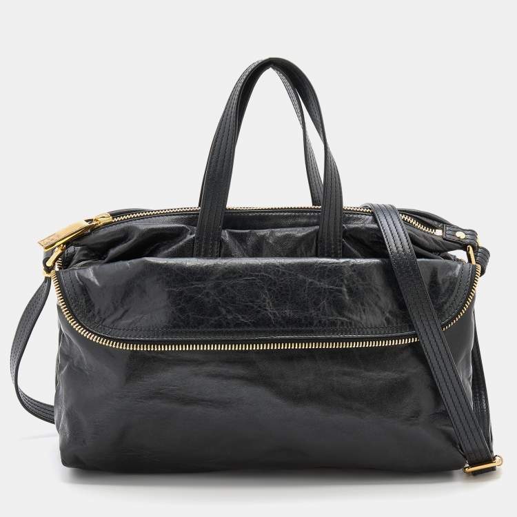 Pre Owned Fendi Black Leather Zip It Satchel