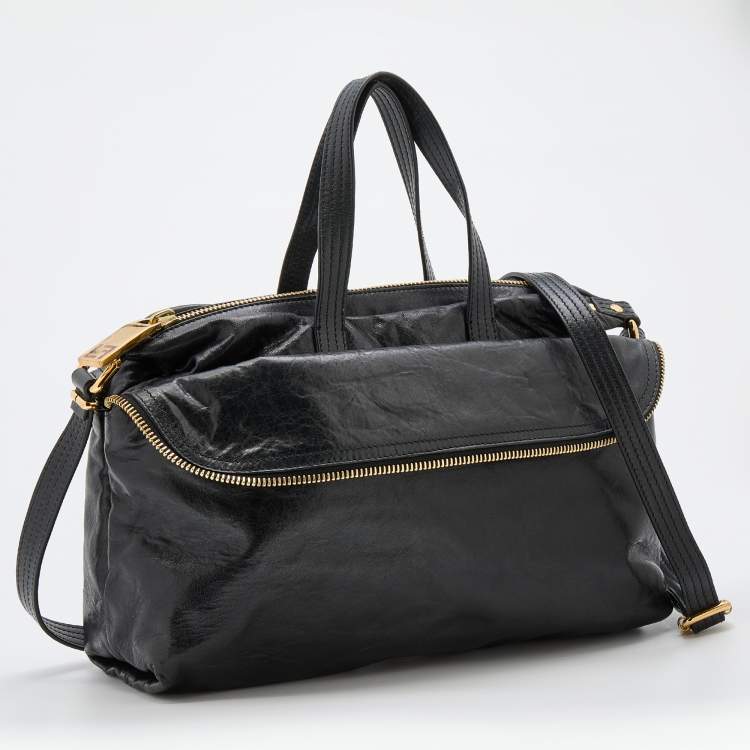 Pre Owned Fendi Black Leather Zip It Satchel