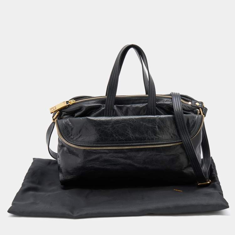 Pre Owned Fendi Black Leather Zip It Satchel