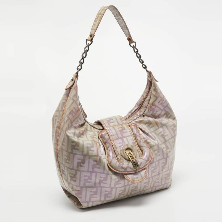 Pre Owned Fendi Radisson Beige Zucca Coated Canvas Borsa B Hobo