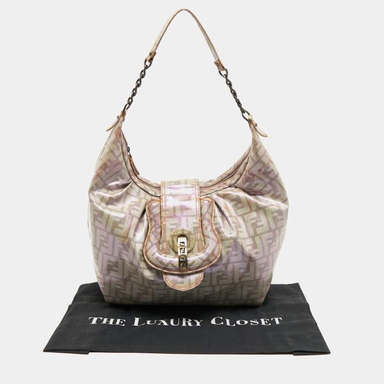 Pre Owned Fendi Radisson Beige Zucca Coated Canvas Borsa B Hobo