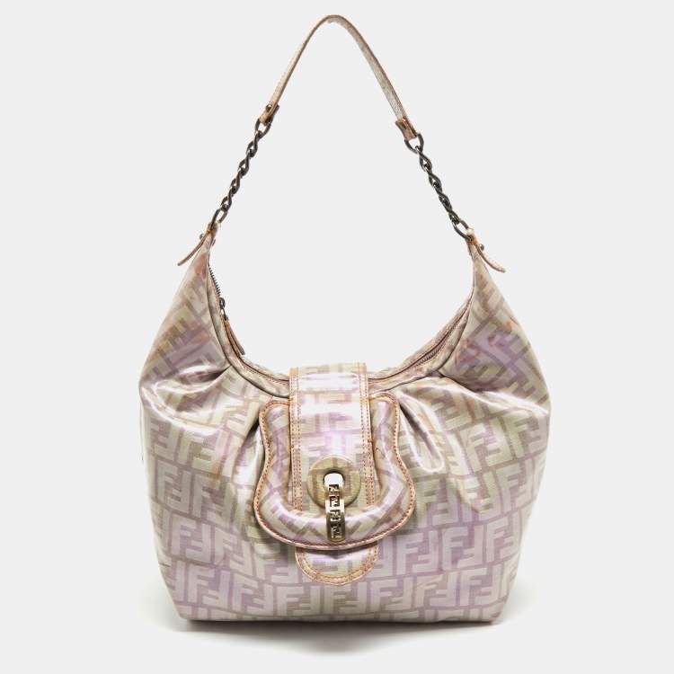 Pre Owned Fendi Radisson Beige Zucca Coated Canvas Borsa B Hobo