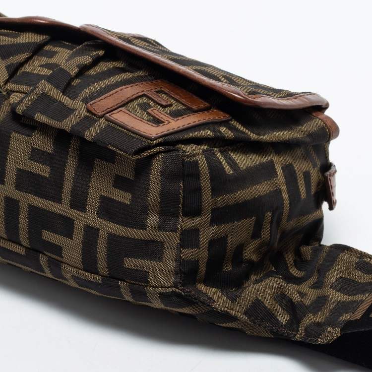 Pre Owned Fendi Tobacco Zucca Coated Canvas And Leather Belt Bag