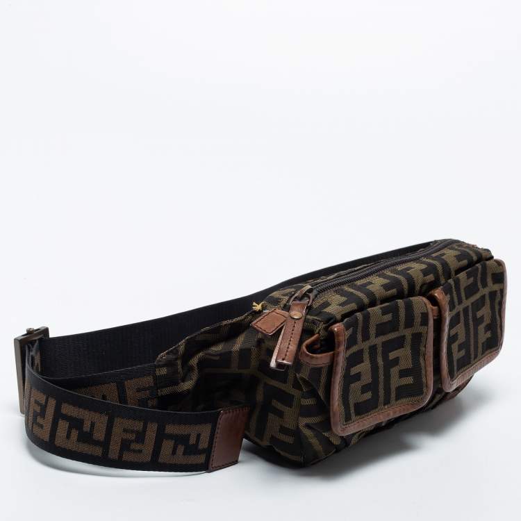 Pre Owned Fendi Tobacco Zucca Coated Canvas And Leather Belt Bag
