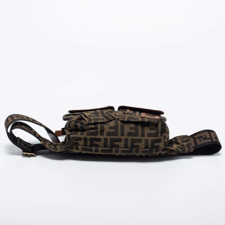 Pre Owned Fendi Tobacco Zucca Coated Canvas And Leather Belt Bag